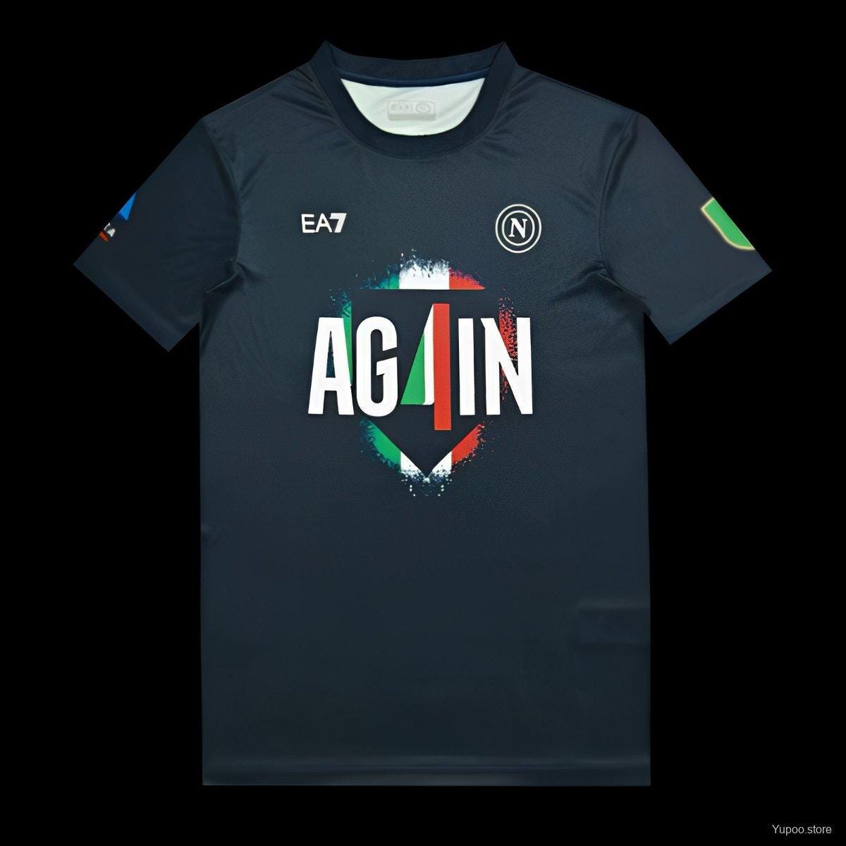 25/26 Napoli EA7 Champion Black T-Shirt22025 KIT Jersey Campione d'Italia AGAIN