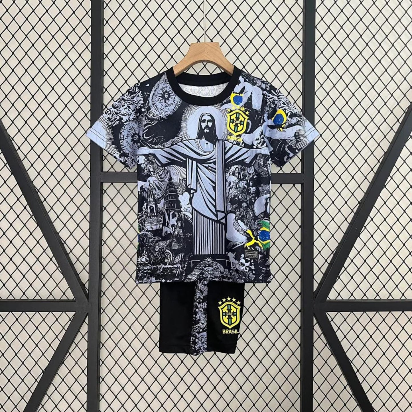 Kids Brazil X Jesus Edition Football Jersey - Brasil Kids Personalized Sports Kits - Customizable Football Kits with Name and Numbee