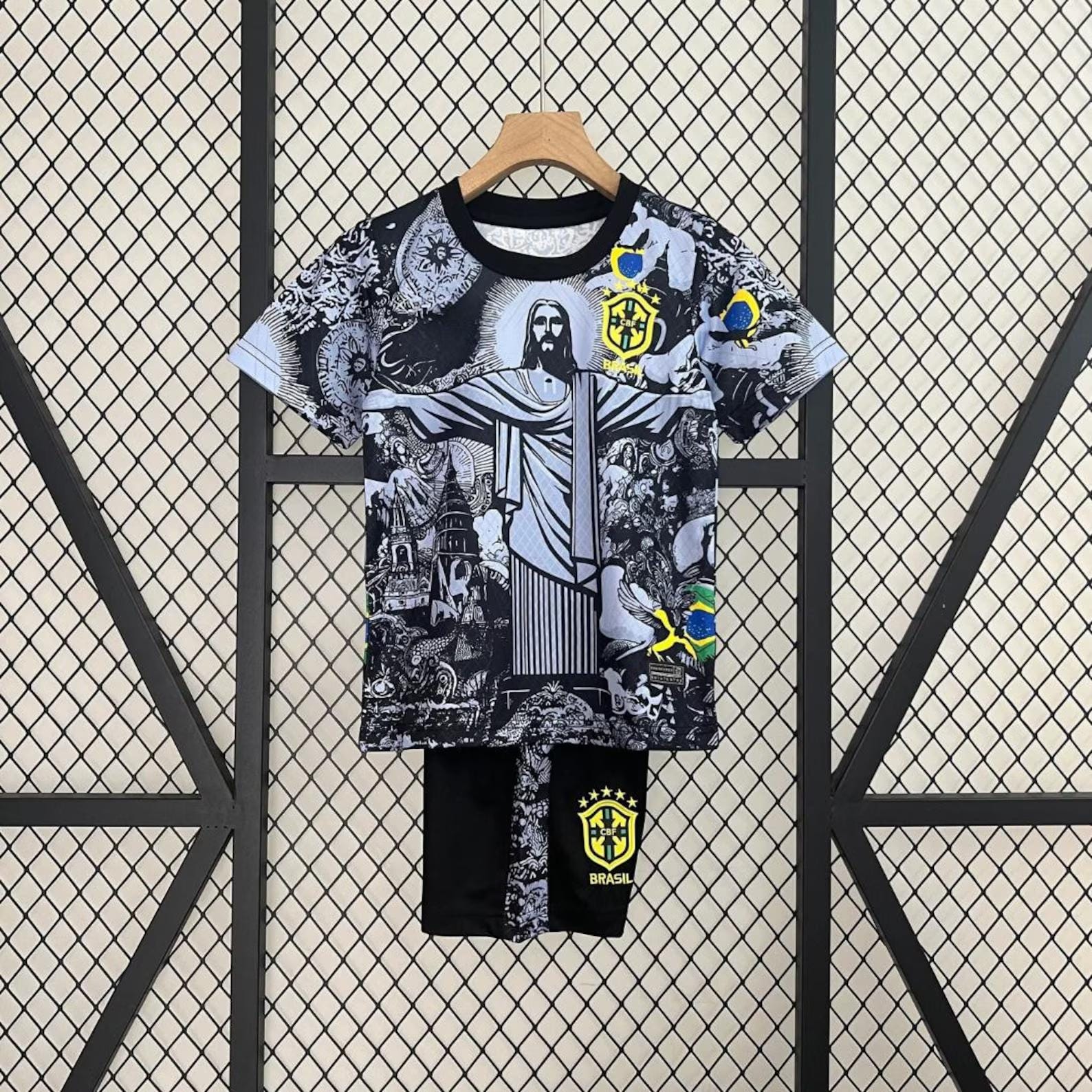 Kids Brazil X Jesus Edition Football Jersey - Brasil Kids Personalized Sports Kits - Customizable Football Kits with Name and Numbee